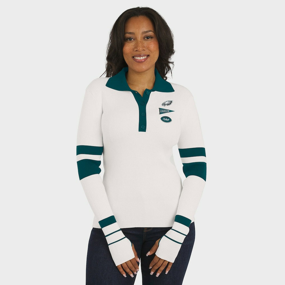 Philadelphia Eagles WEAR by Erin Andrews Women's Ribbed Henley Polo Sweater - White