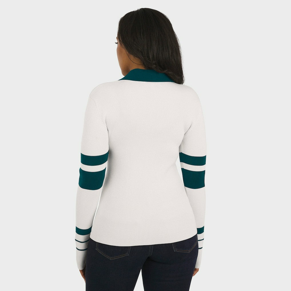 Philadelphia Eagles WEAR by Erin Andrews Women's Ribbed Henley Polo Sweater - White
