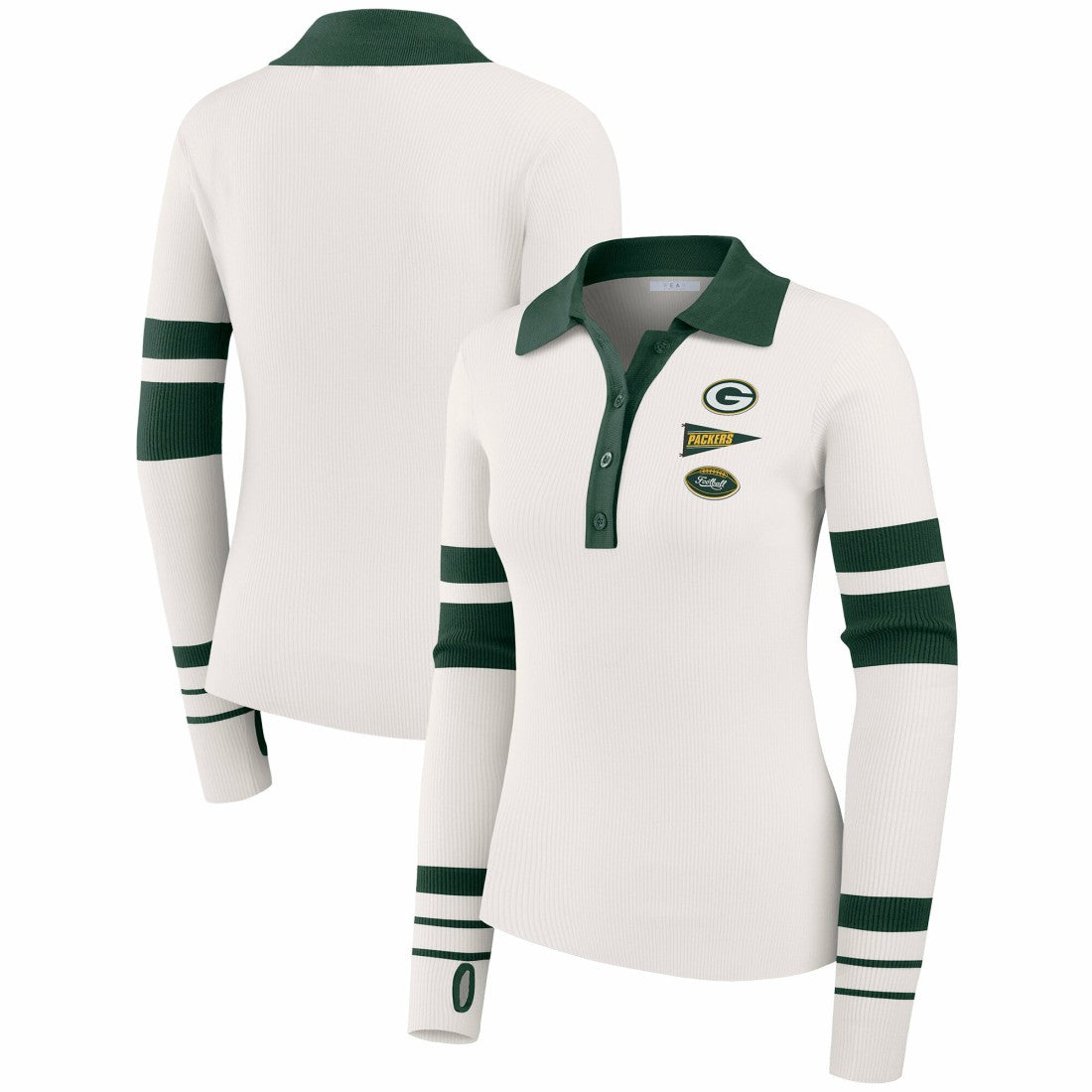 Green Bay Packers WEAR by Erin Andrews Women's Ribbed Henley Polo Sweater - White