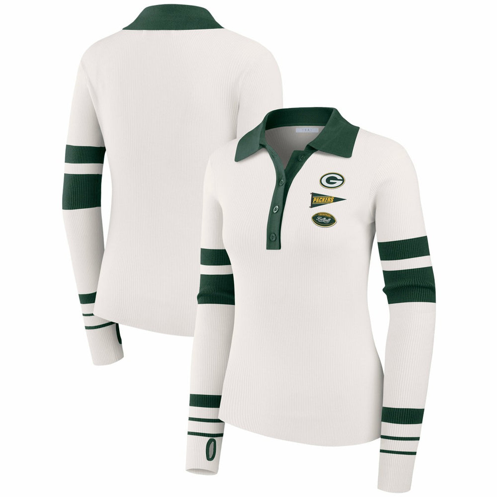 Green Bay Packers WEAR by Erin Andrews Women's Ribbed Henley Polo Sweater - White