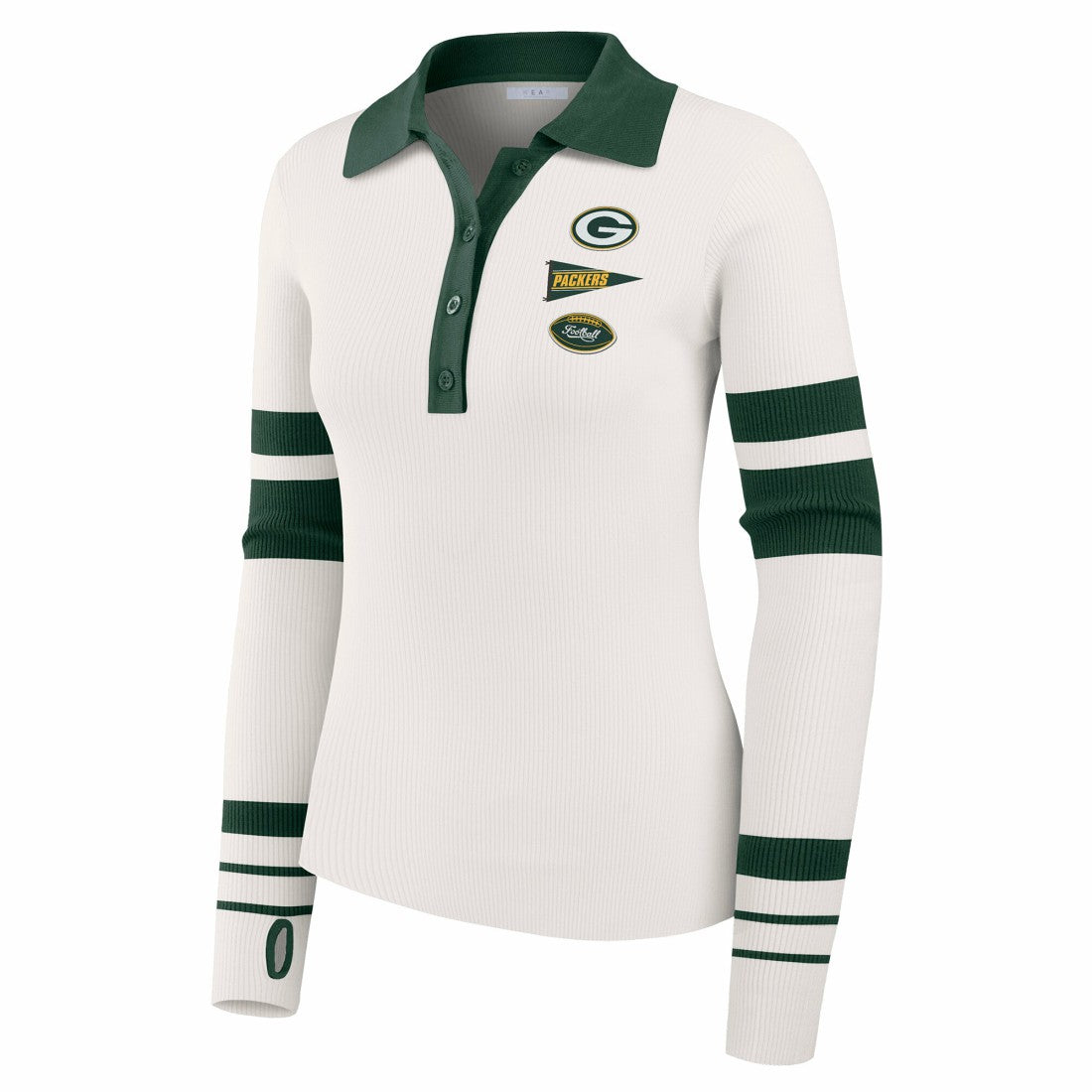 Green Bay Packers WEAR by Erin Andrews Women's Ribbed Henley Polo Sweater - White