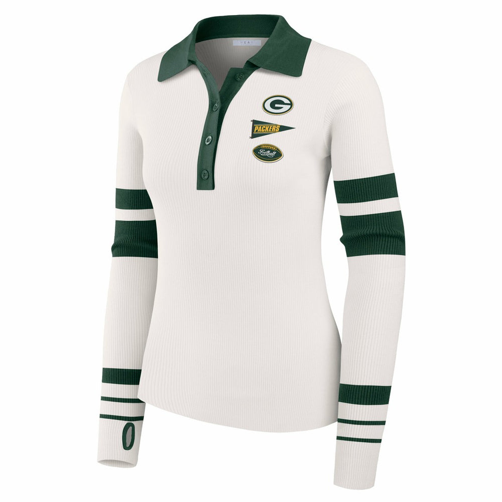 Green Bay Packers WEAR by Erin Andrews Women's Ribbed Henley Polo Sweater - White