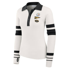 Pittsburgh Steelers WEAR by Erin Andrews Women's Ribbed Henley Polo Sweater - White