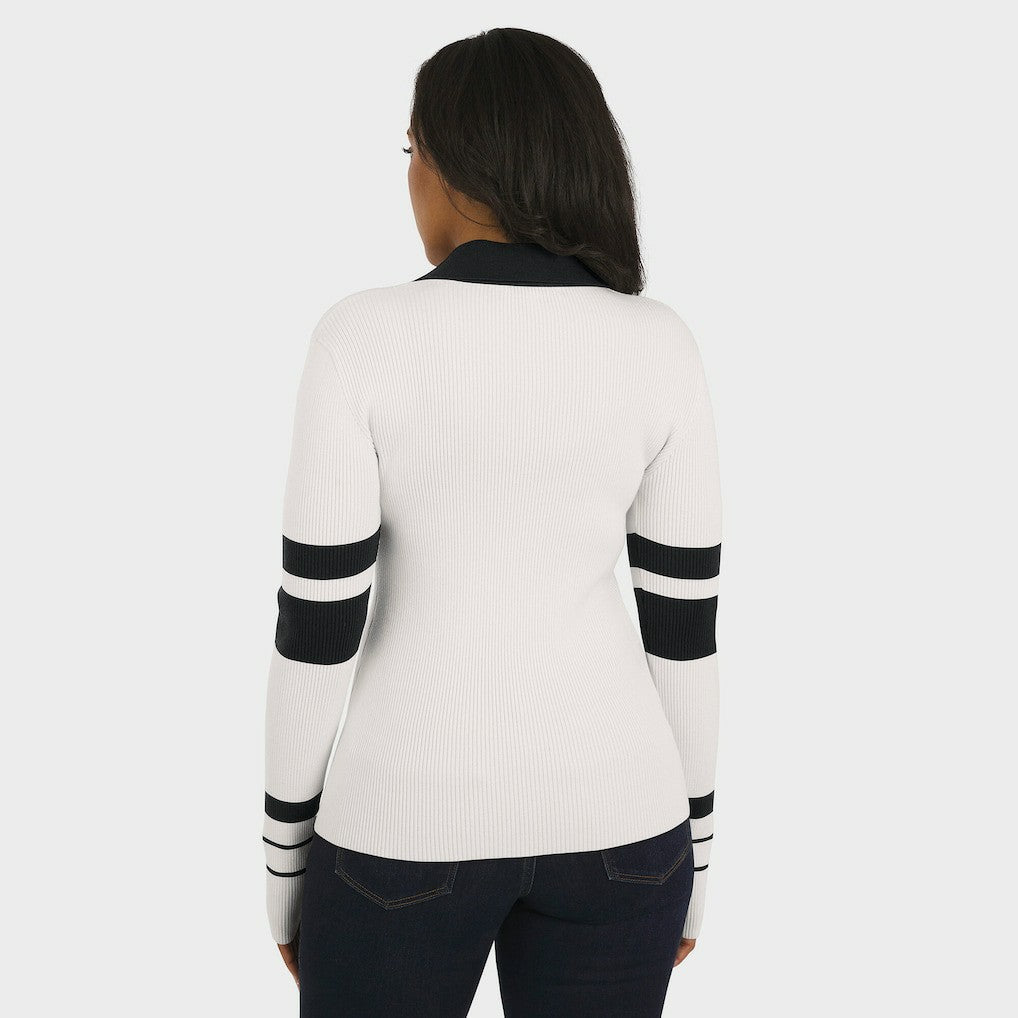 Pittsburgh Steelers WEAR by Erin Andrews Women's Ribbed Henley Polo Sweater - White