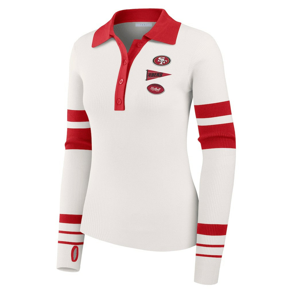 San Francisco 49ers WEAR by Erin Andrews Women's Ribbed Henley Polo Sweater - White