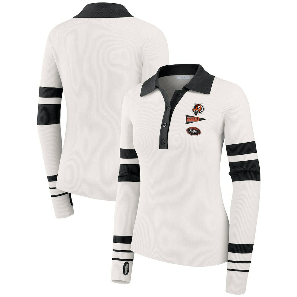 Cincinnati Bengals WEAR by Erin Andrews Women's Ribbed Henley Polo Sweater - White