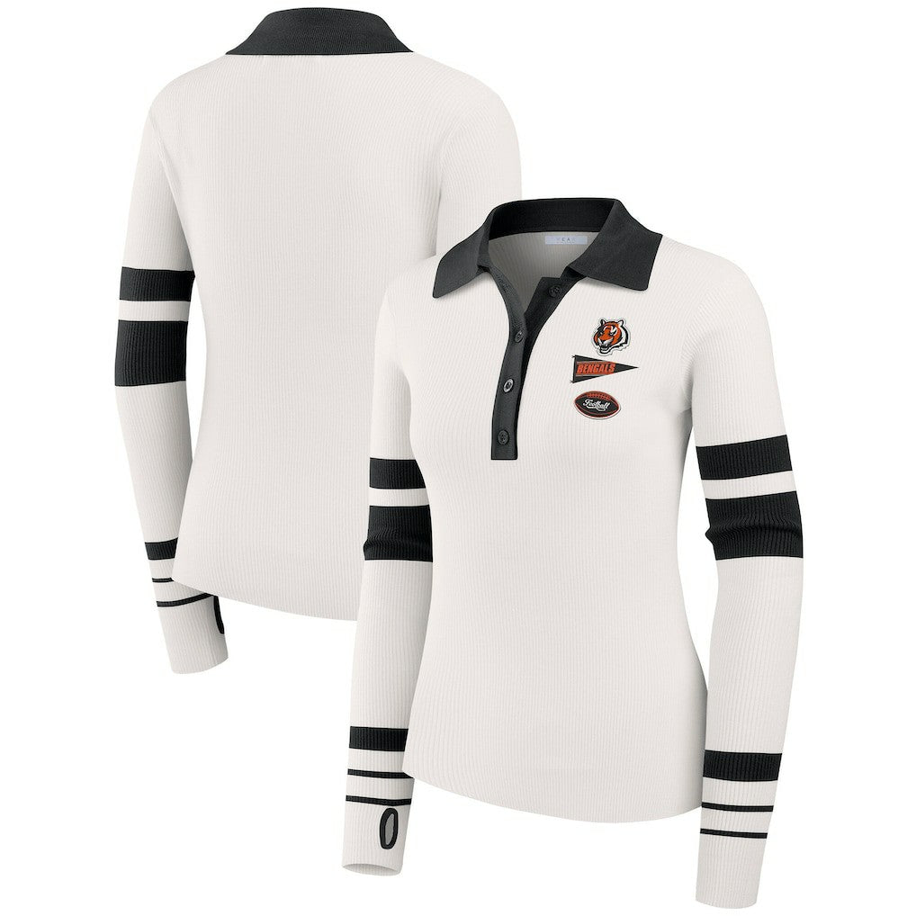 Cincinnati Bengals WEAR by Erin Andrews Women's Ribbed Henley Polo Sweater - White