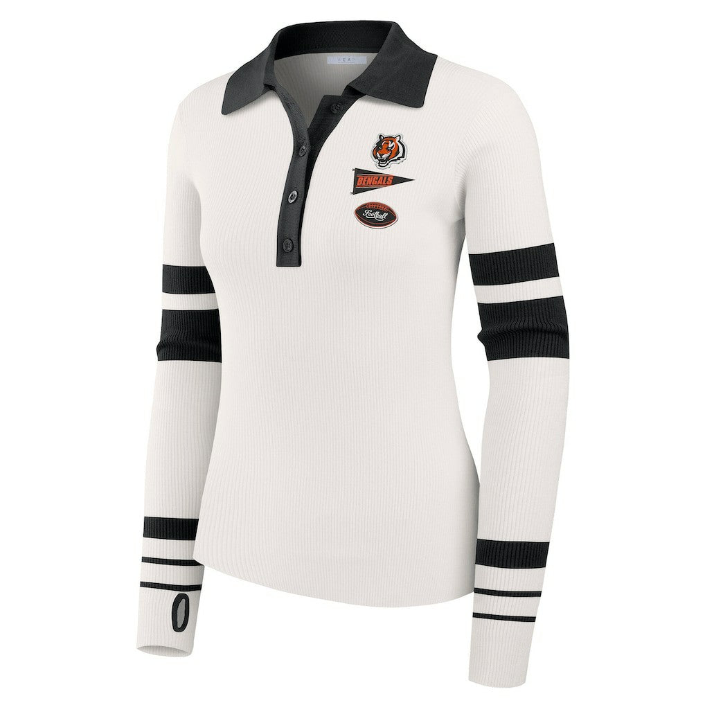 Cincinnati Bengals WEAR by Erin Andrews Women's Ribbed Henley Polo Sweater - White