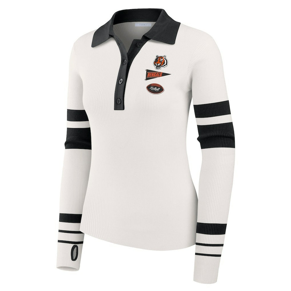 Cincinnati Bengals WEAR by Erin Andrews Women's Ribbed Henley Polo Sweater - White