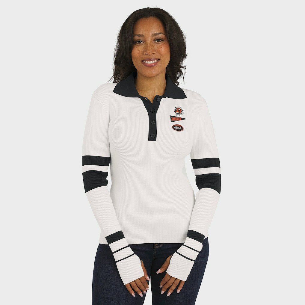 Cincinnati Bengals WEAR by Erin Andrews Women's Ribbed Henley Polo Sweater - White