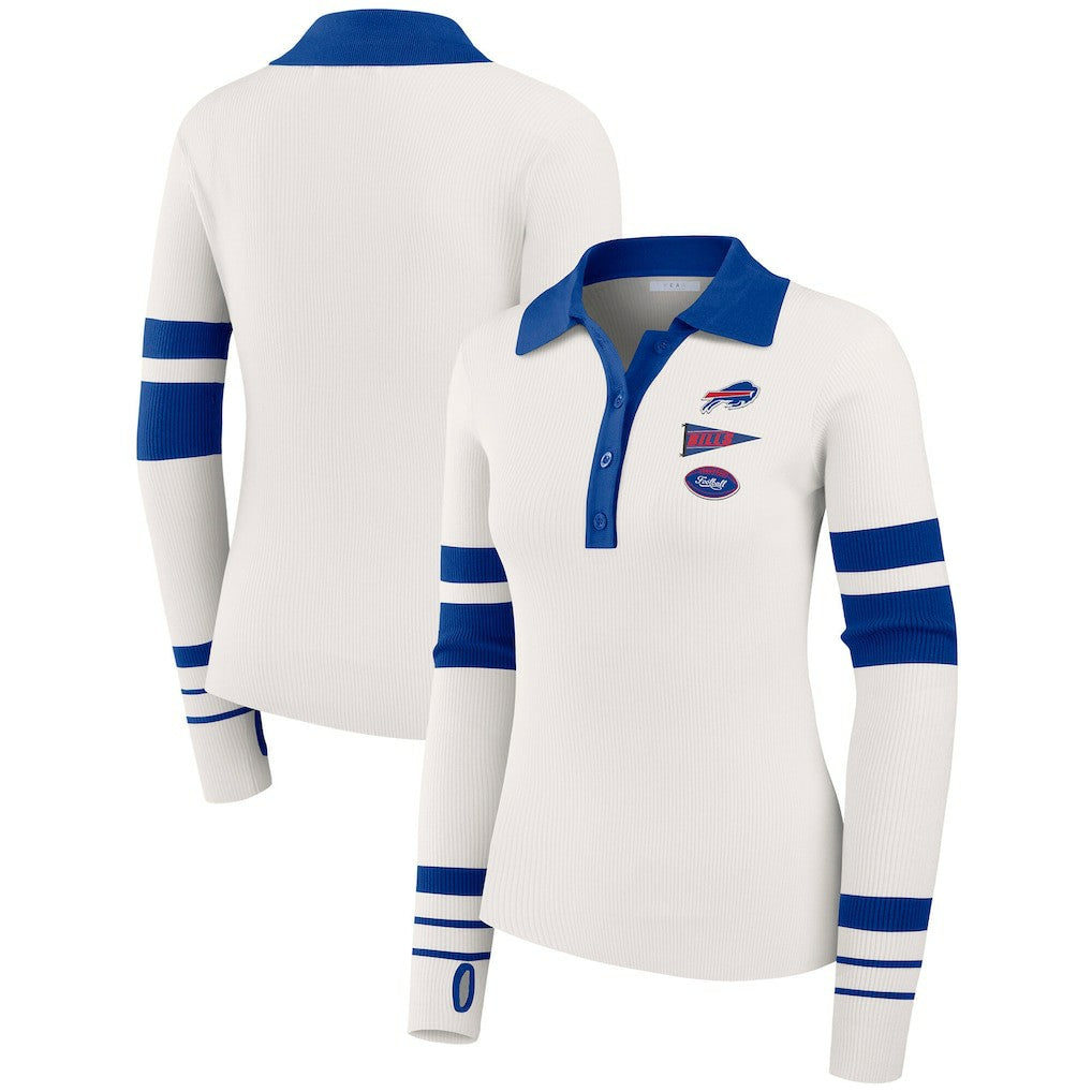 Buffalo Bills WEAR by Erin Andrews Women's Ribbed Henley Polo Sweater - White