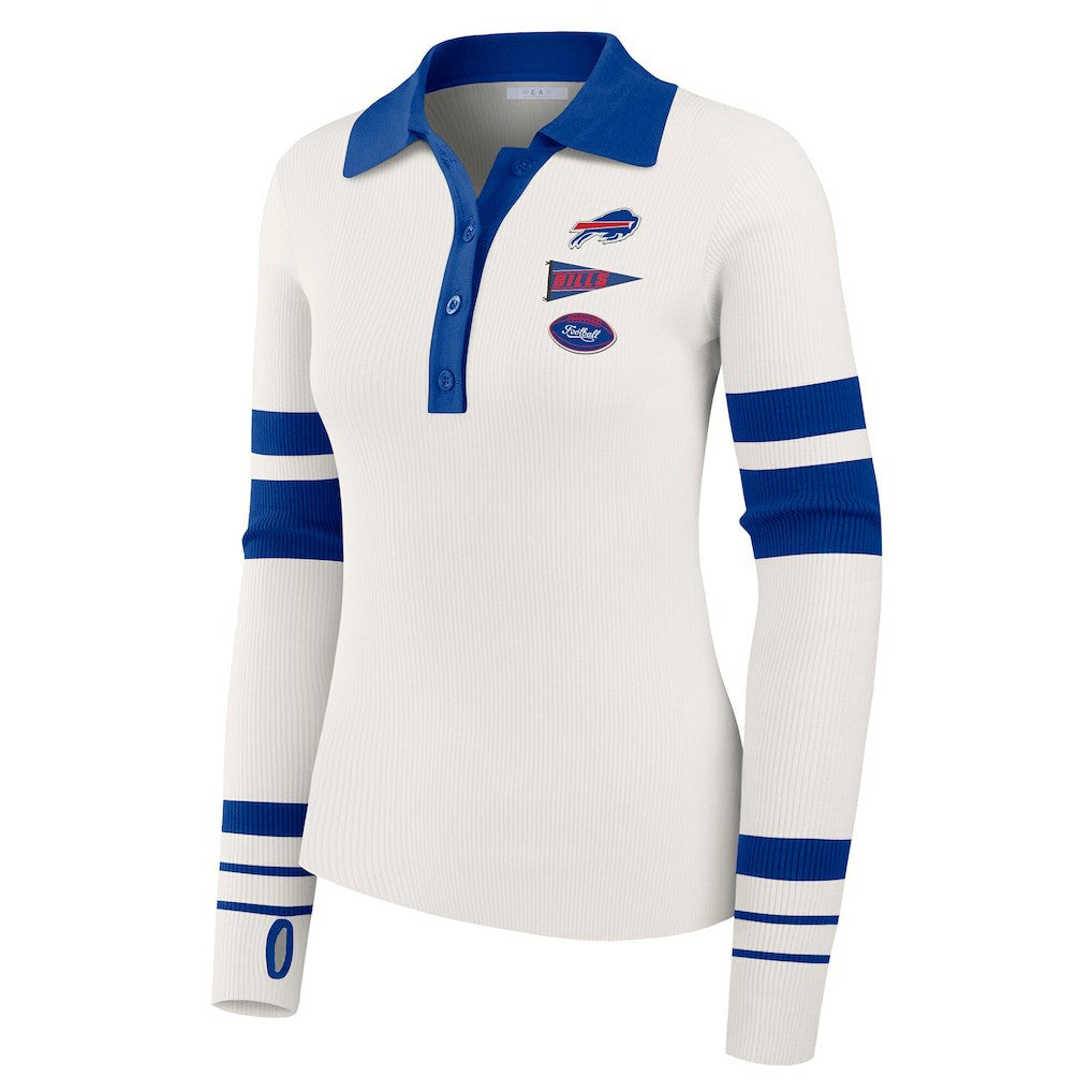 Buffalo Bills WEAR by Erin Andrews Women's Ribbed Henley Polo Sweater - White