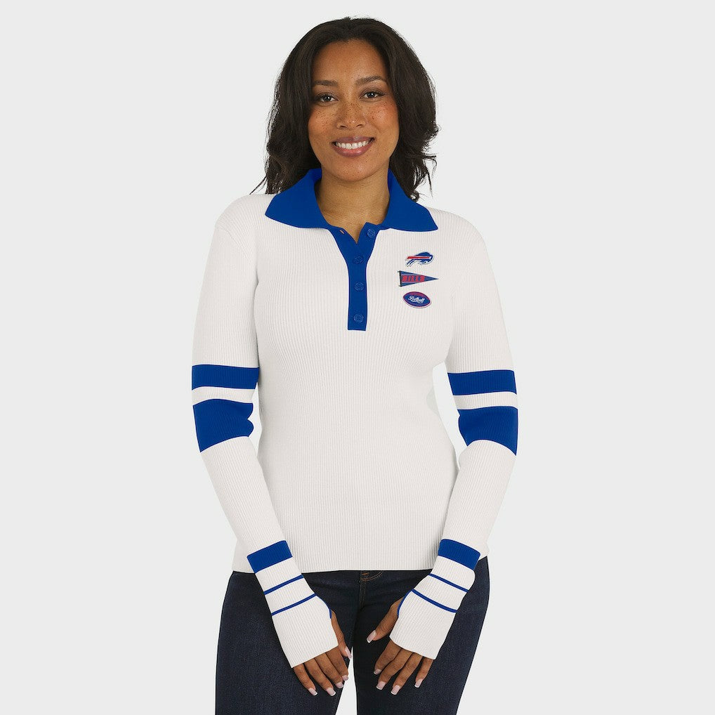 Buffalo Bills WEAR by Erin Andrews Women's Ribbed Henley Polo Sweater - White