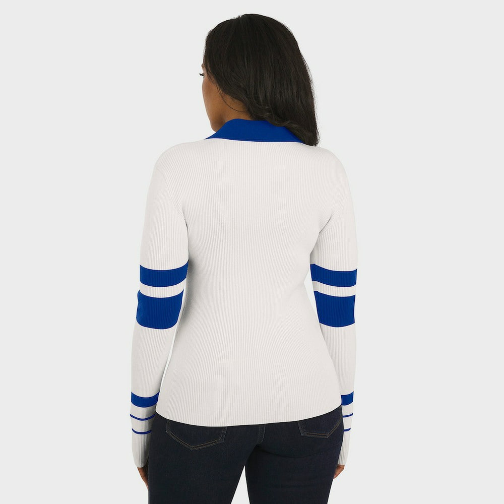 Buffalo Bills WEAR by Erin Andrews Women's Ribbed Henley Polo Sweater - White