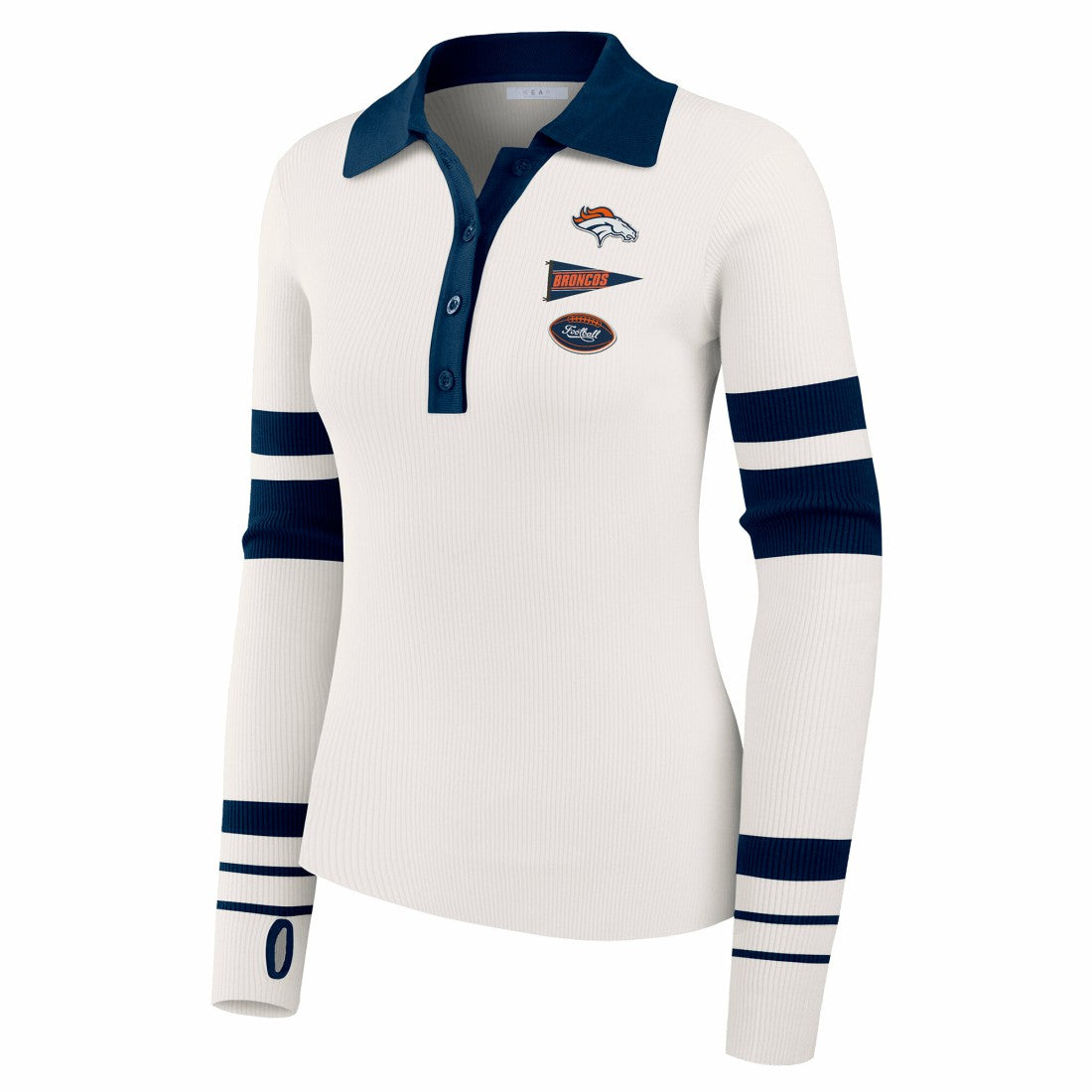 Denver Broncos WEAR by Erin Andrews Women's Ribbed Henley Polo Sweater - White