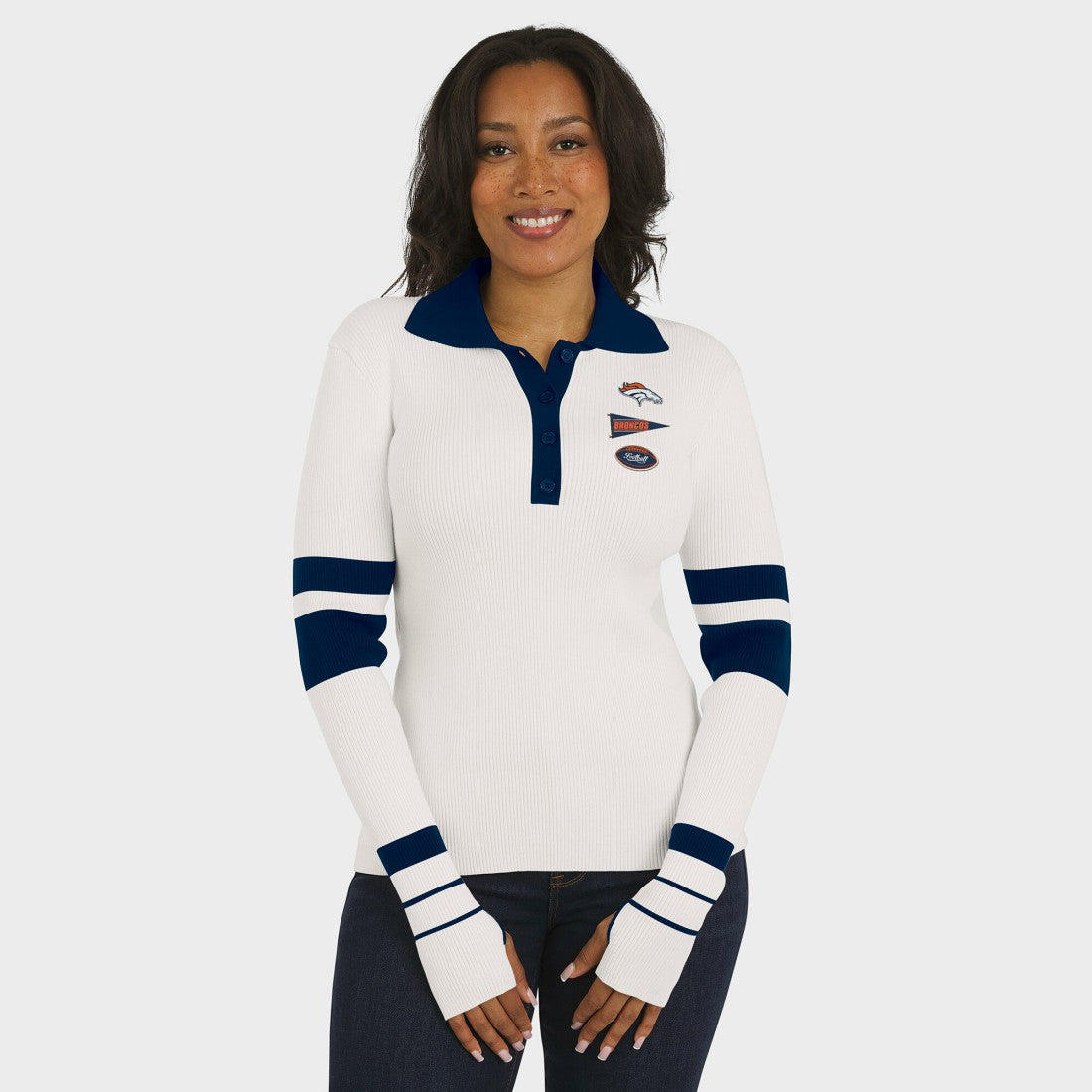 Denver Broncos WEAR by Erin Andrews Women's Ribbed Henley Polo Sweater - White
