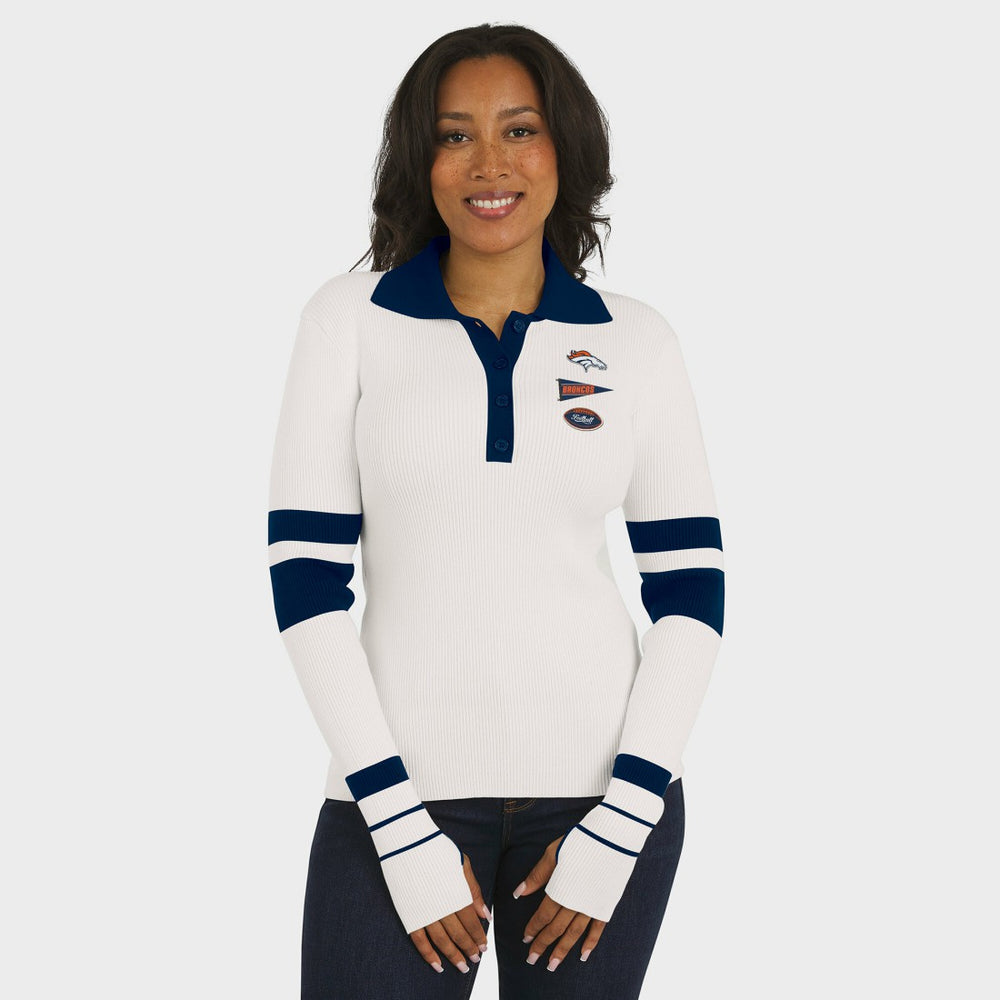 Denver Broncos WEAR by Erin Andrews Women's Ribbed Henley Polo Sweater - White