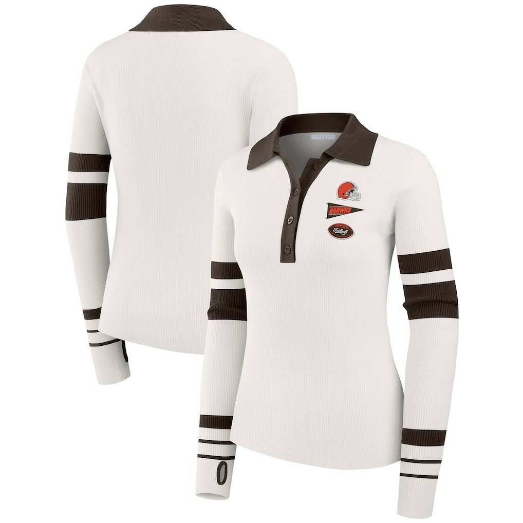 Cleveland Browns WEAR by Erin Andrews Women's Ribbed Henley Polo Sweater - White