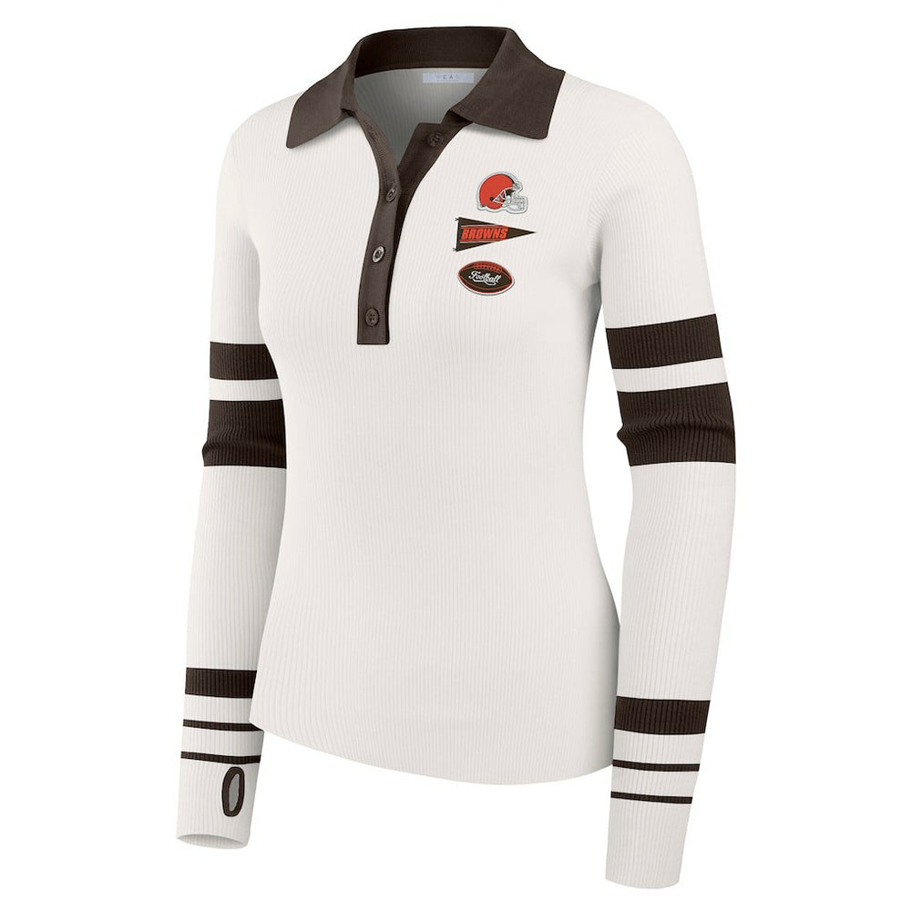 Cleveland Browns WEAR by Erin Andrews Women's Ribbed Henley Polo Sweater - White