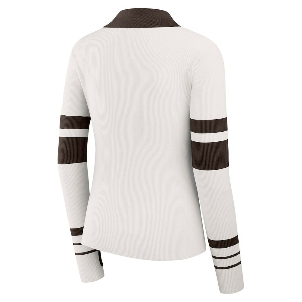 Cleveland Browns WEAR by Erin Andrews Women's Ribbed Henley Polo Sweater - White