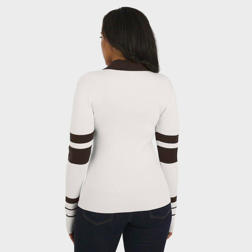 Cleveland Browns WEAR by Erin Andrews Women's Ribbed Henley Polo Sweater - White