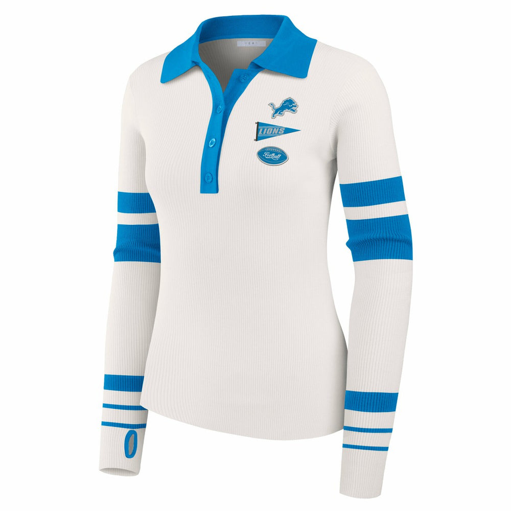 Detroit Lions WEAR by Erin Andrews Women's Ribbed Henley Polo Sweater - White