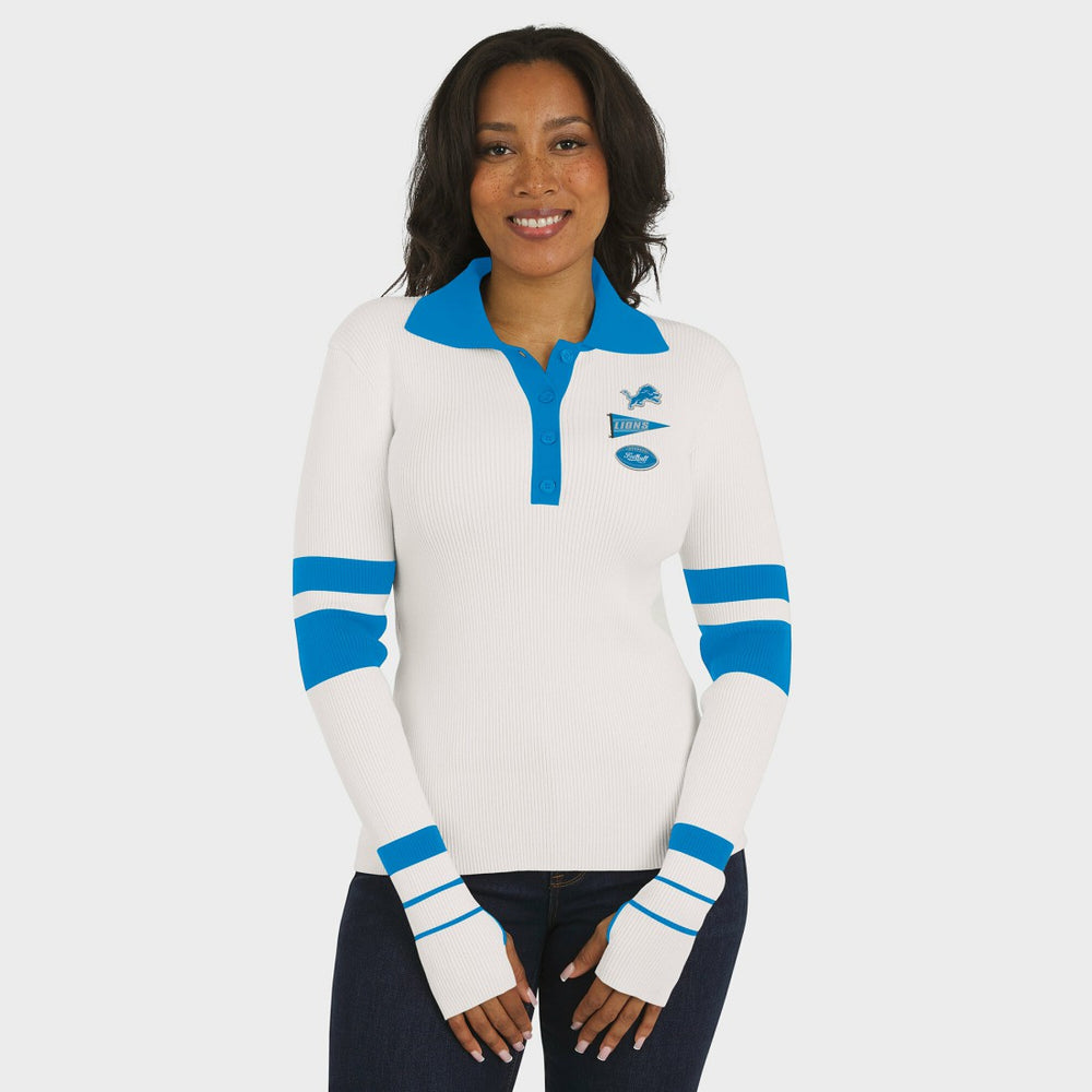 Detroit Lions WEAR by Erin Andrews Women's Ribbed Henley Polo Sweater - White