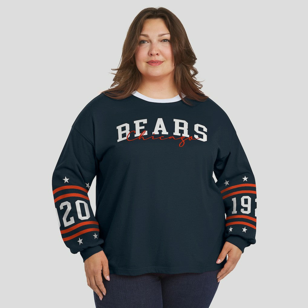 Chicago Bears WEAR by Erin Andrews Women's Plus Size Sport Long-Sleeve T-Shirt - Navy T-shirts