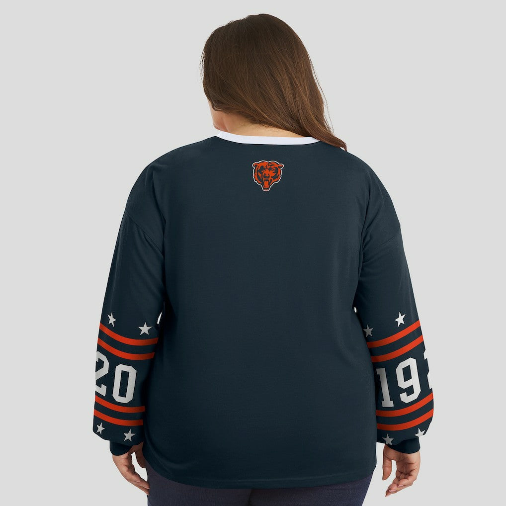 Chicago Bears WEAR by Erin Andrews Women's Plus Size Sport Long-Sleeve T-Shirt - Navy T-shirts