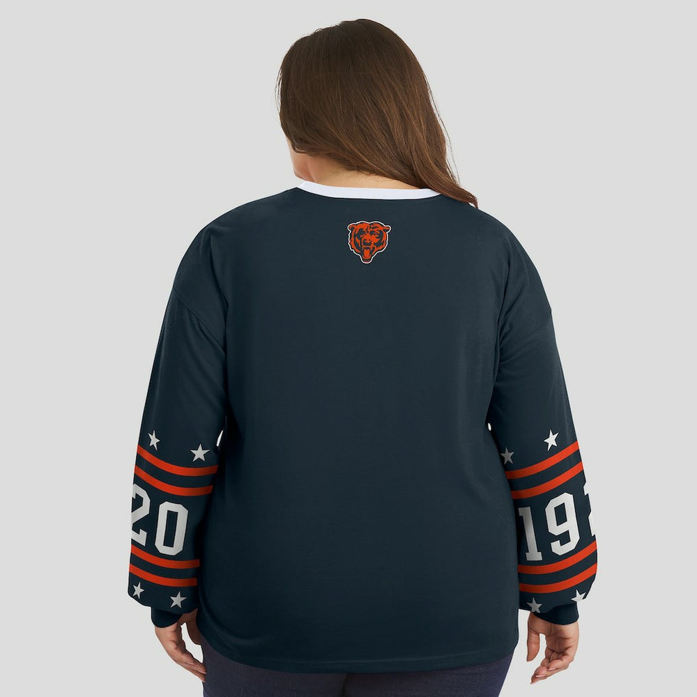 Chicago Bears WEAR by Erin Andrews Women's Plus Size Sport Long-Sleeve T-Shirt - Navy T-shirts