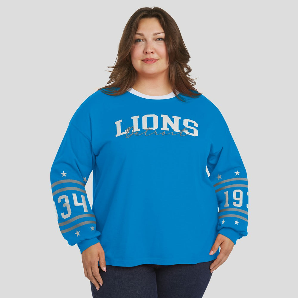 Detroit Lions WEAR by Erin Andrews Women's Plus Size Sport Long-Sleeve T-Shirt - Blue T-shirts