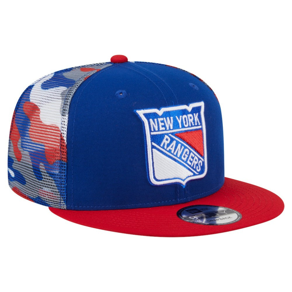 New York Rangers New Era Camo Meshback 9FIFTY Snapback Hat - Blue/Red | US 202705941