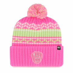 Milwaukee Brewers '47 Youth Polar Vortex Cuffed Knit Hat with Pom - Pink Hats