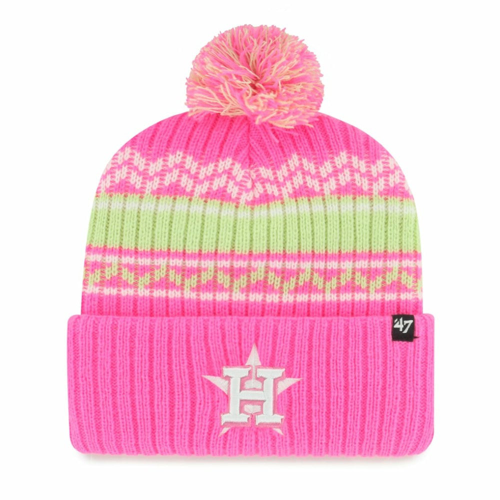 Houston Astros '47 Youth Polar Vortex Cuffed Knit Hat with Pom - Pink Hats