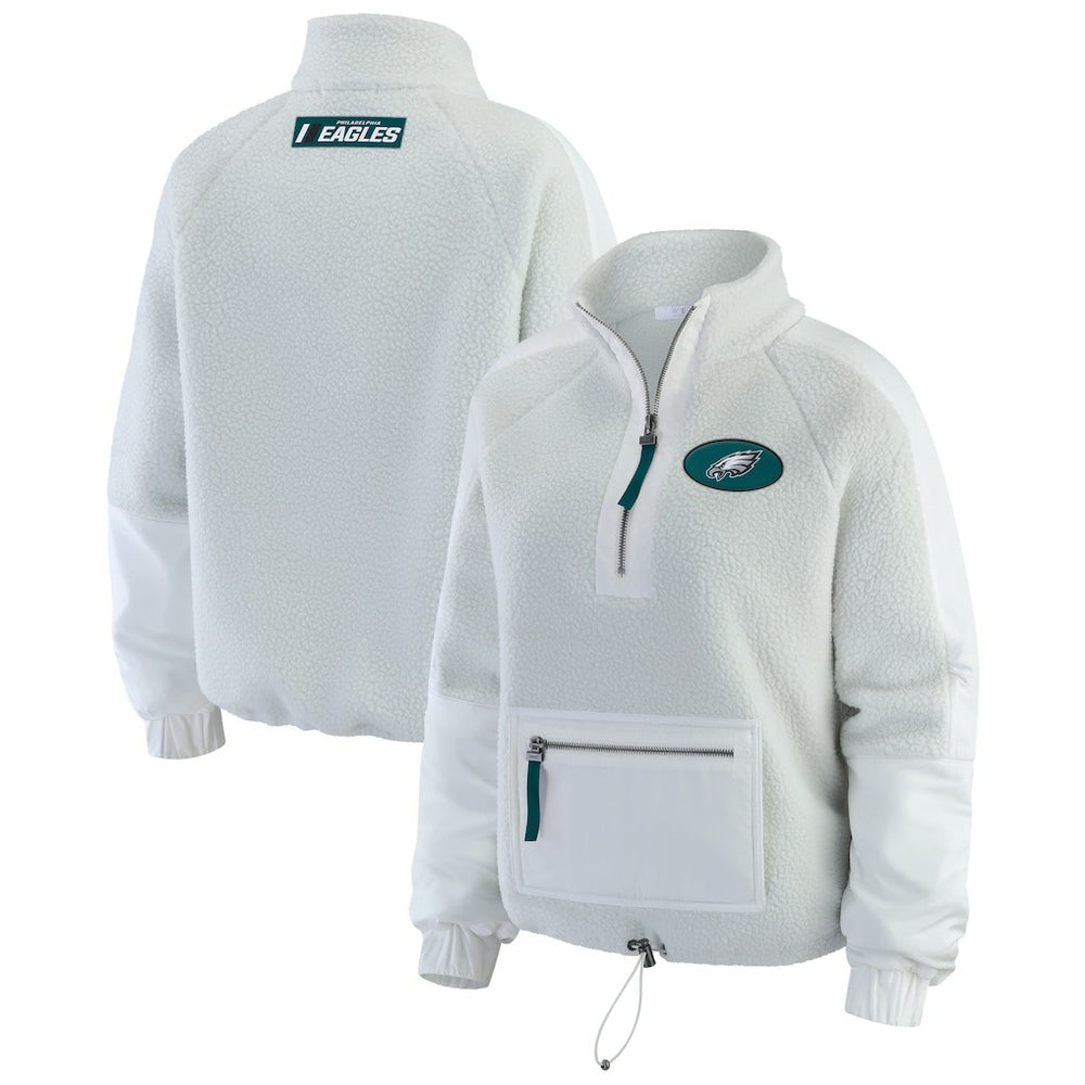 Philadelphia Eagles WEAR by Erin Andrews Women's Polar Fleece Half-Zip Jacket - White Jackets