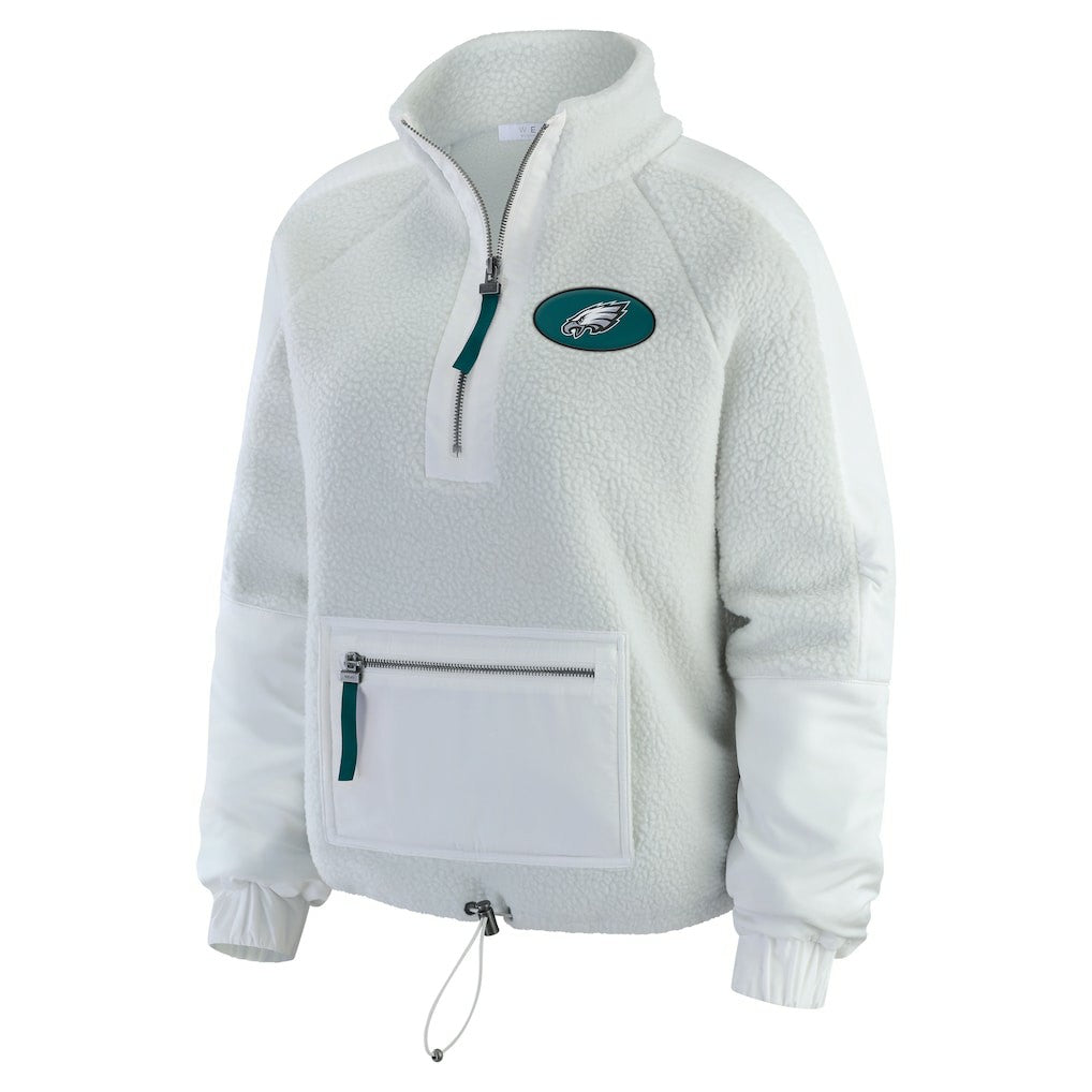 Philadelphia Eagles WEAR by Erin Andrews Women's Polar Fleece Half-Zip Jacket - White Jackets
