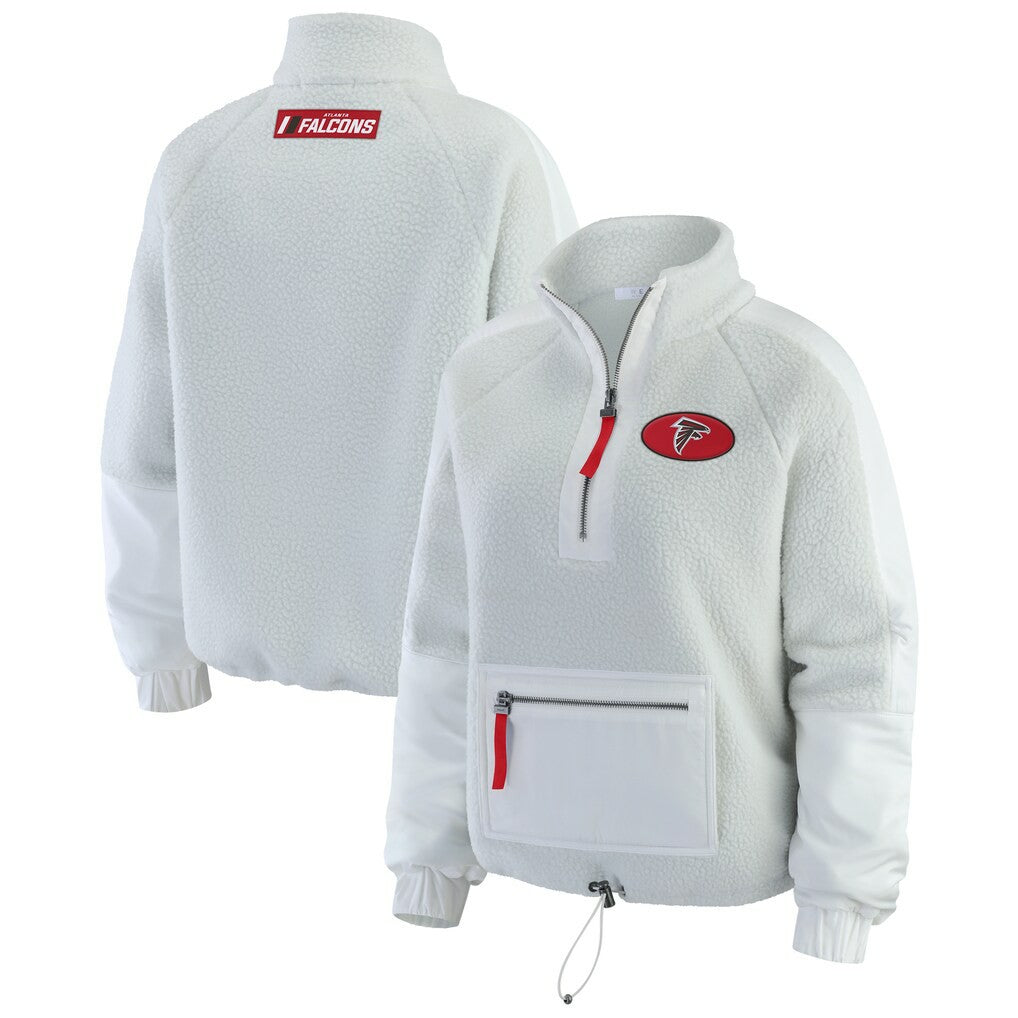 Atlanta Falcons WEAR by Erin Andrews Women's Polar Fleece Half-Zip Jacket - White Jackets