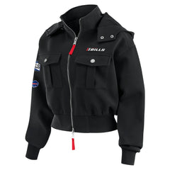 Buffalo Bills WEAR by Erin Andrews Women's Tri-Blend Patch Pocket Cropped Full-Zip Bomber Hoodie Jacket - Black Hoodies