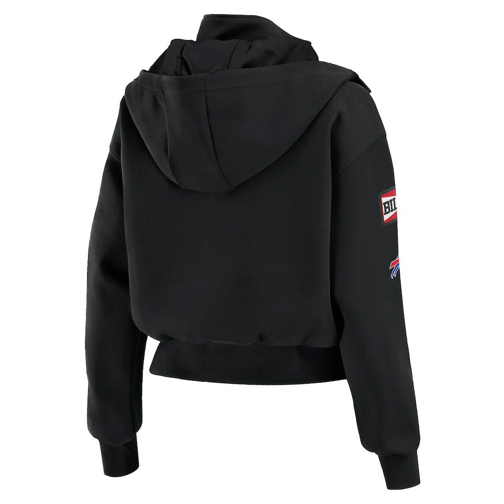 Buffalo Bills WEAR by Erin Andrews Women's Tri-Blend Patch Pocket Cropped Full-Zip Bomber Hoodie Jacket - Black Hoodies