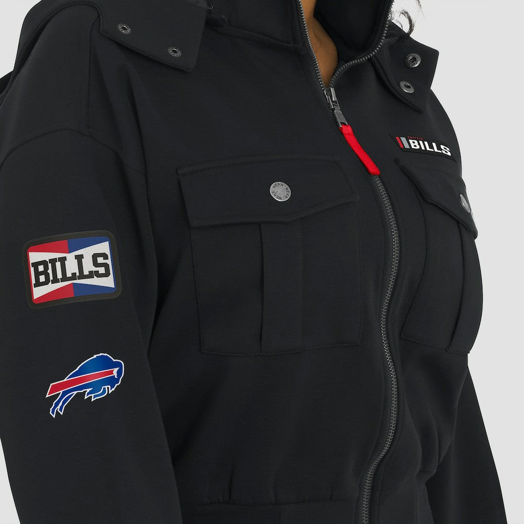 Buffalo Bills WEAR by Erin Andrews Women's Tri-Blend Patch Pocket Cropped Full-Zip Bomber Hoodie Jacket - Black Hoodies