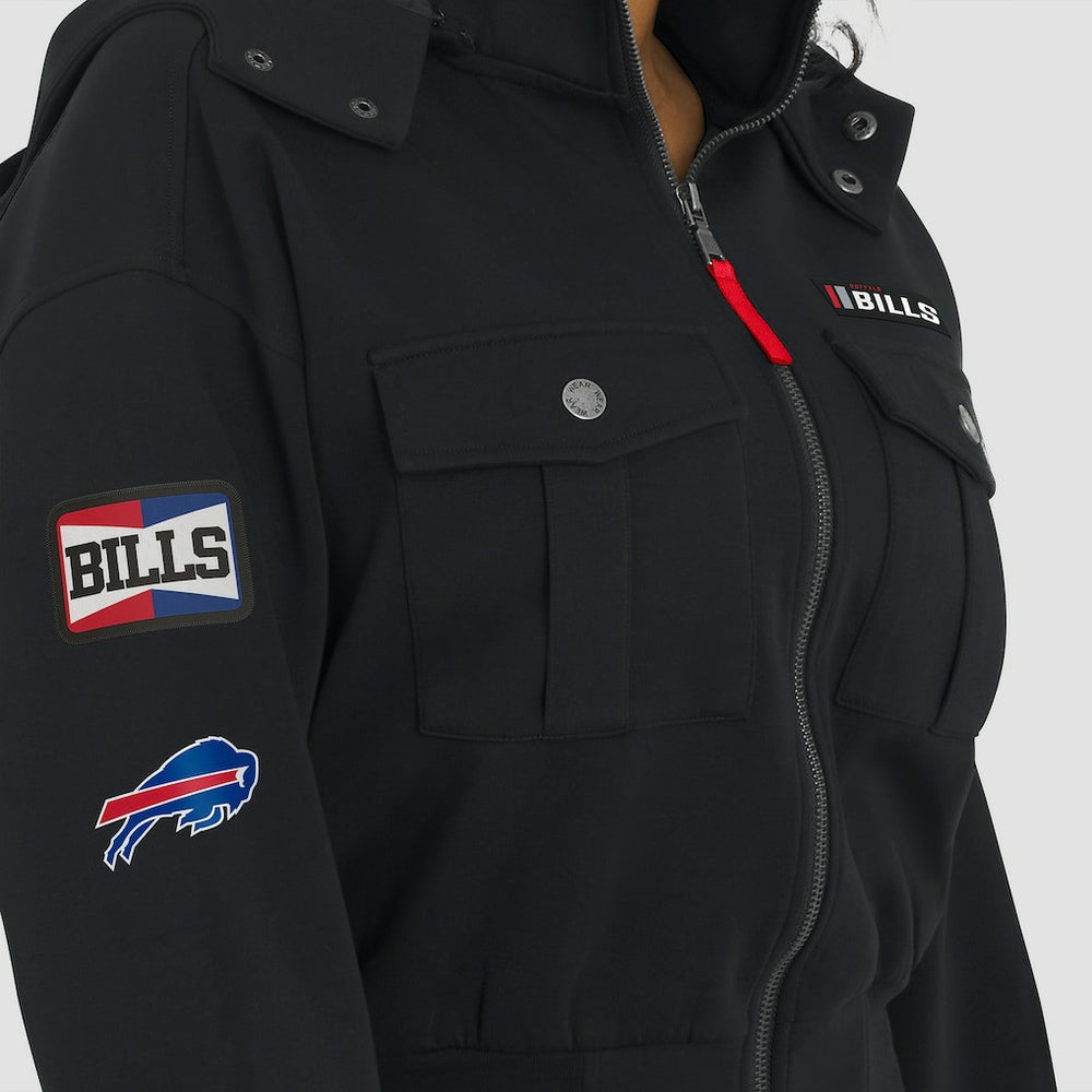 Buffalo Bills WEAR by Erin Andrews Women's Tri-Blend Patch Pocket Cropped Full-Zip Bomber Hoodie Jacket - Black Hoodies