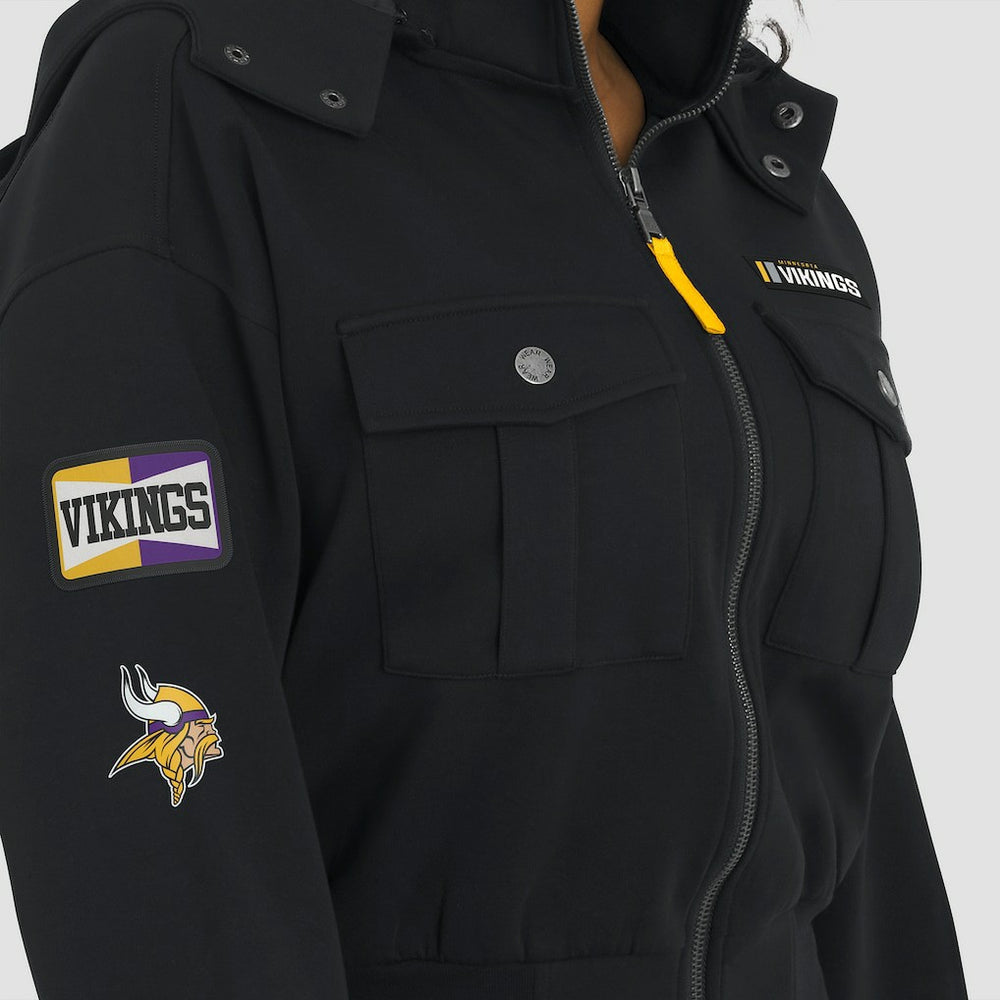 Minnesota Vikings WEAR by Erin Andrews Women's Tri-Blend Patch Pocket Cropped Full-Zip Bomber Hoodie Jacket - Black Hoodies
