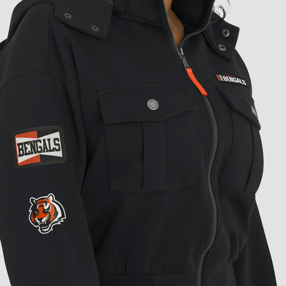 Cincinnati Bengals WEAR by Erin Andrews Women's Tri-Blend Patch Pocket Cropped Full-Zip Bomber Hoodie Jacket - Black Hoodies