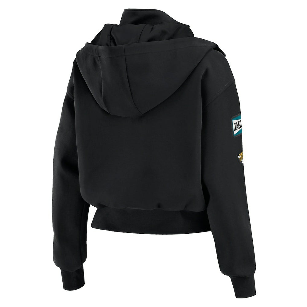 Jacksonville Jaguars WEAR by Erin Andrews Women's Tri-Blend Patch Pocket Cropped Full-Zip Bomber Hoodie Jacket - Black Hoodies