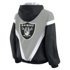 Las Vegas Raiders WEAR by Erin Andrews Women's Retro Crinkle Full-Zip Hoodie Windbreaker - Black/Silver Hoodies