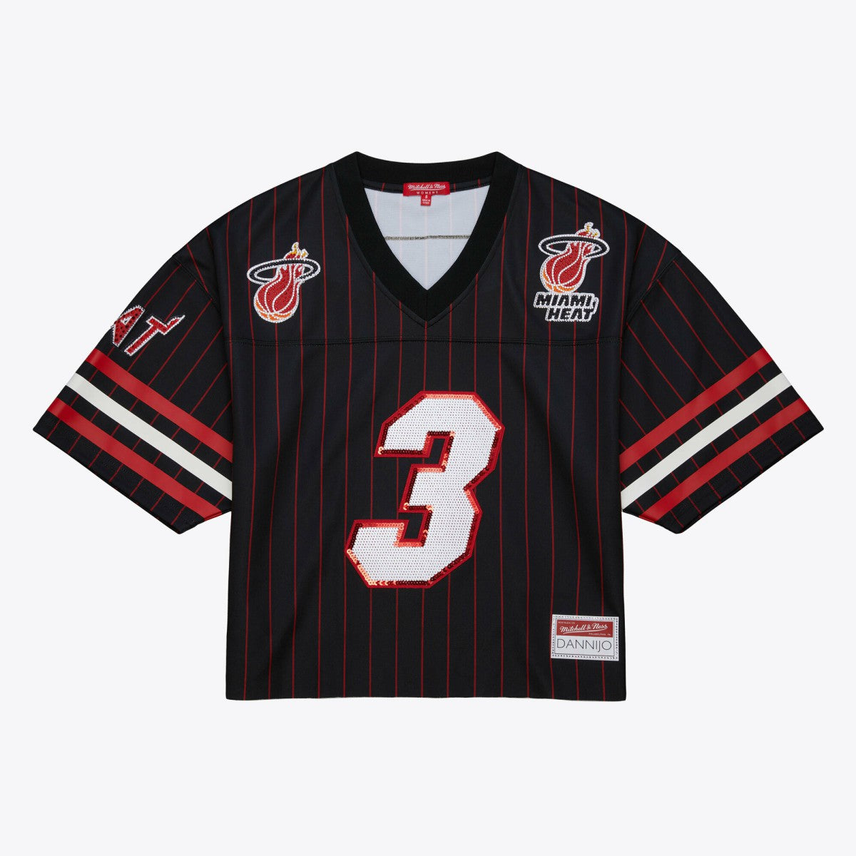 Dwyane Wade Miami Heat x DANNIJO Women's Cropped Football Fashion Jersey Black - Mitchell & Ness