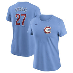 Seiya Suzuki Chicago Cubs Nike Women's Cooperstown Collection Fuse Name & Number T-Shirt - Light Blue T-shirts