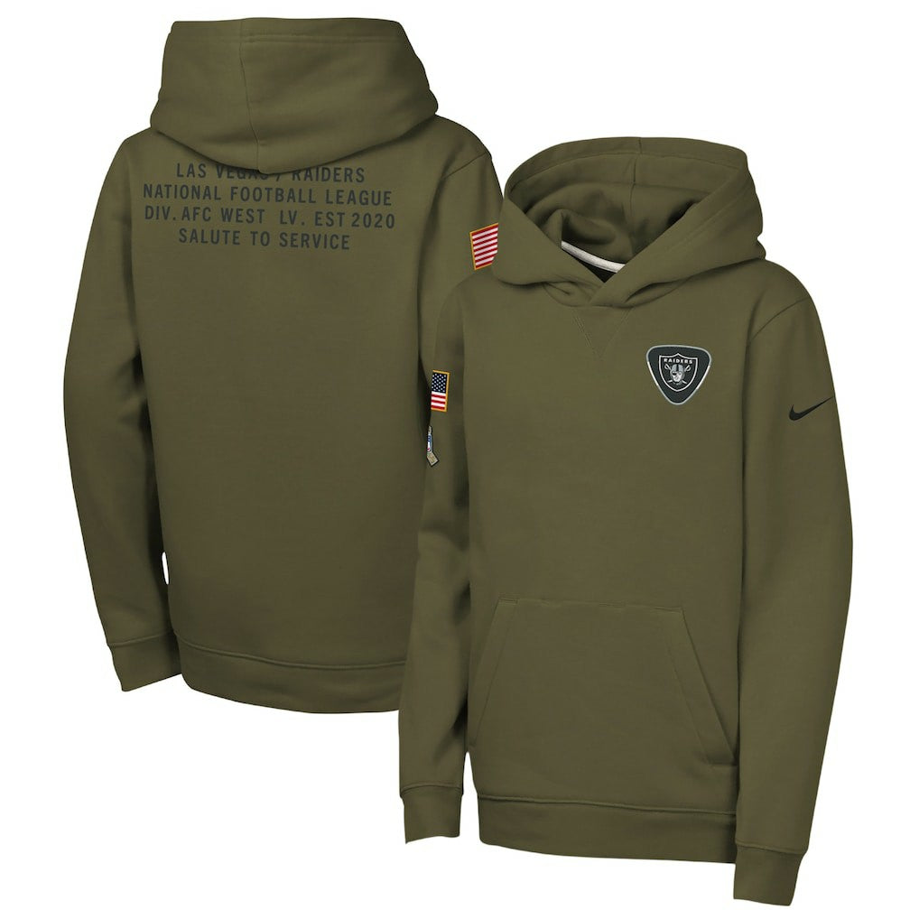 Las Vegas Raiders Youth 2025 Salute to Service Club Fleece Hoodie - Olive Hoodies