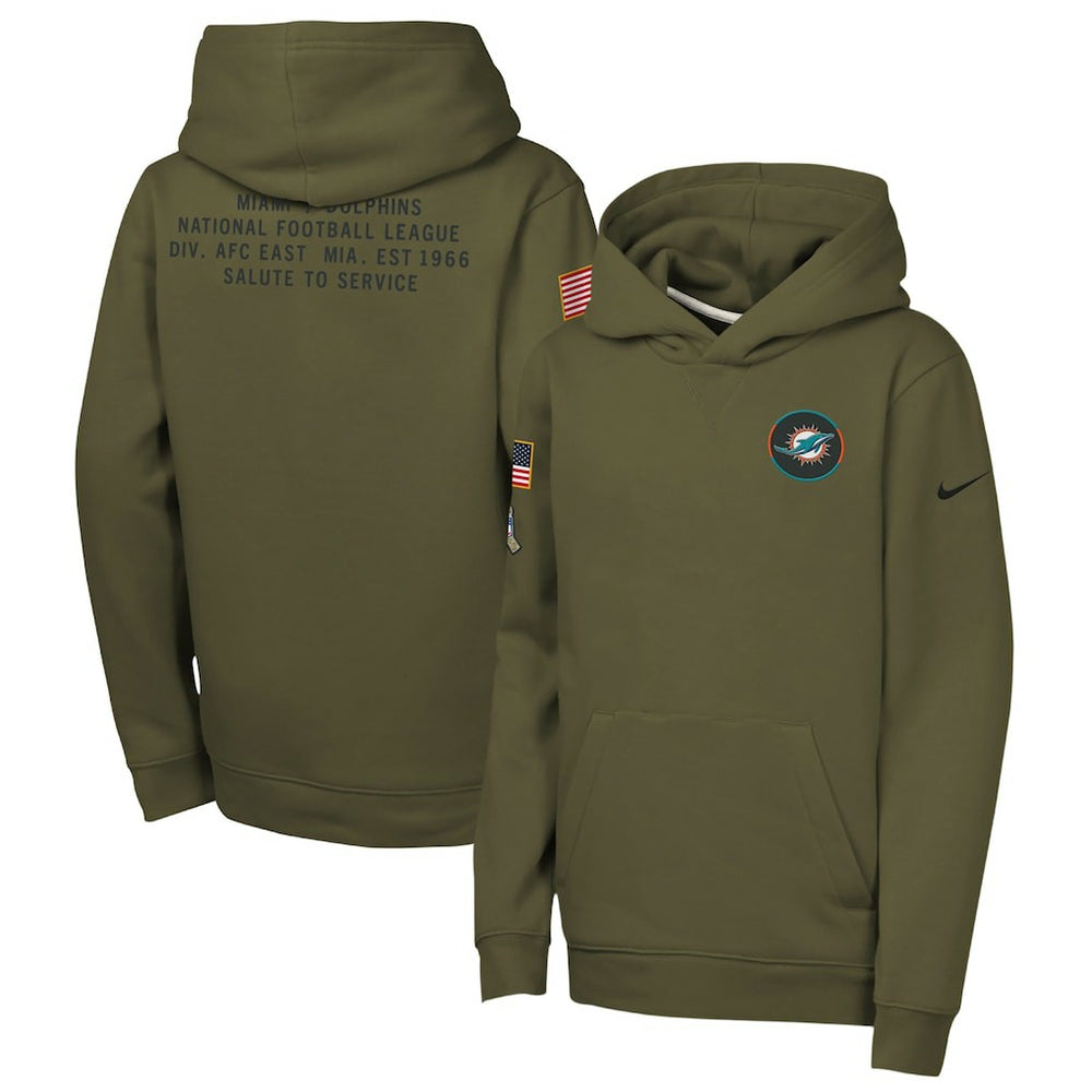 Miami Dolphins Youth 2025 Salute to Service Club Fleece Hoodie - Olive Hoodies