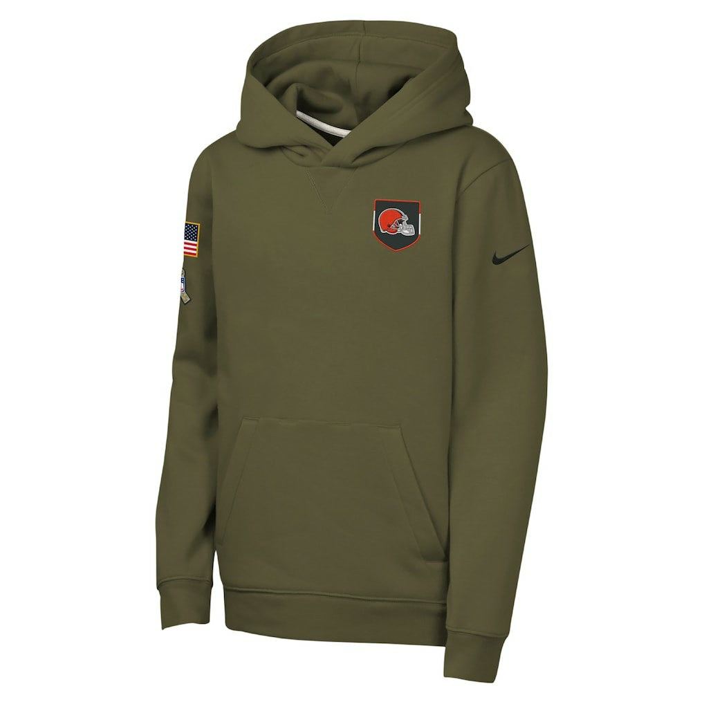 Cleveland Browns Youth 2025 Salute to Service Club Fleece Hoodie - Olive Hoodies